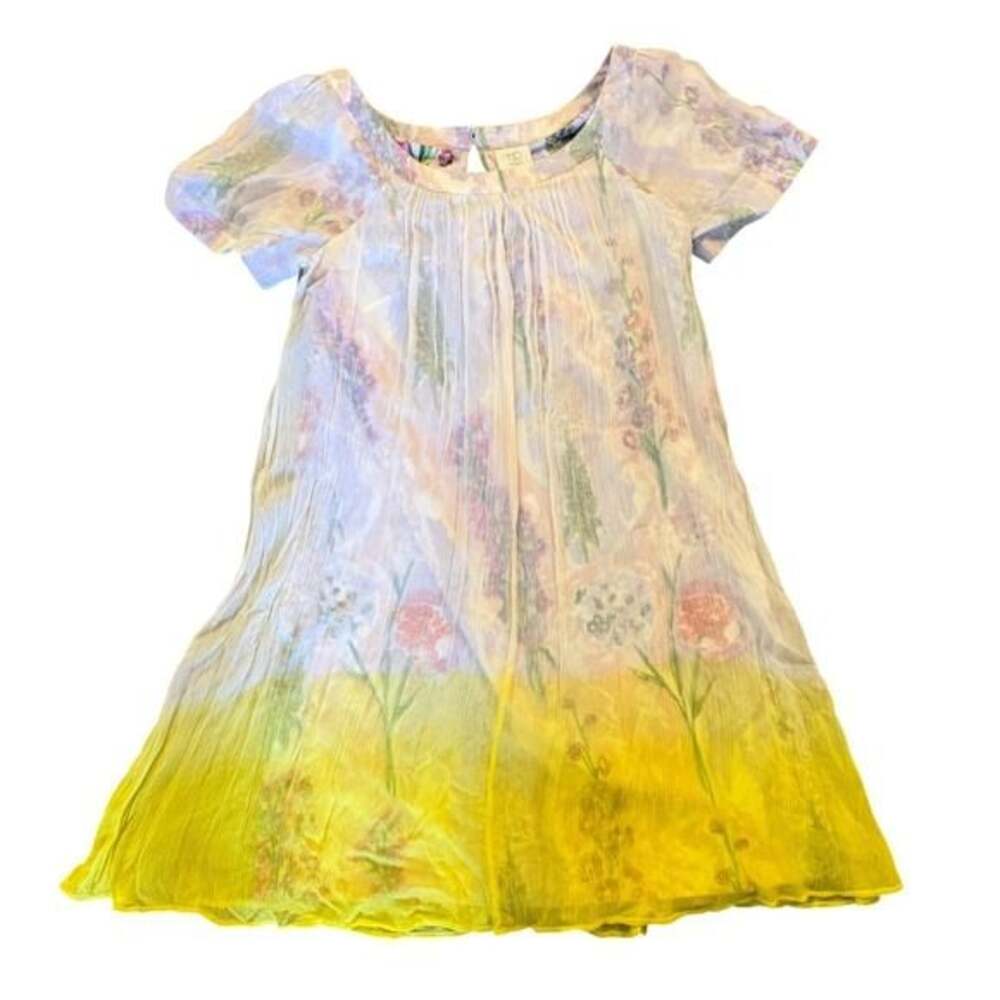 HD in Paris Anthropologie Floral Dip Dye Pleated Mini Dress Yellow‎ White Small